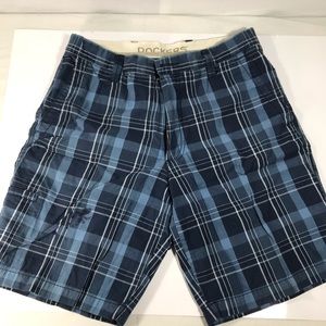 Dockers Men's Size 33 Plaid Cotton Shorts 5 Pockets Blue Black